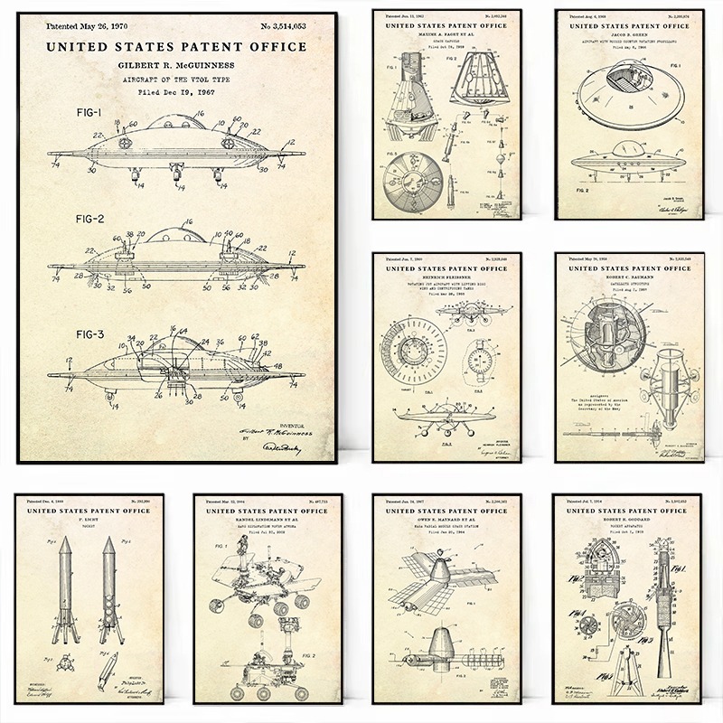 Star Map Poster - Vintage Flying Saucer UFO Blueprint Poster